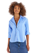 Rita Sky Blue Stripes Boxy Fit Cotton Shirt