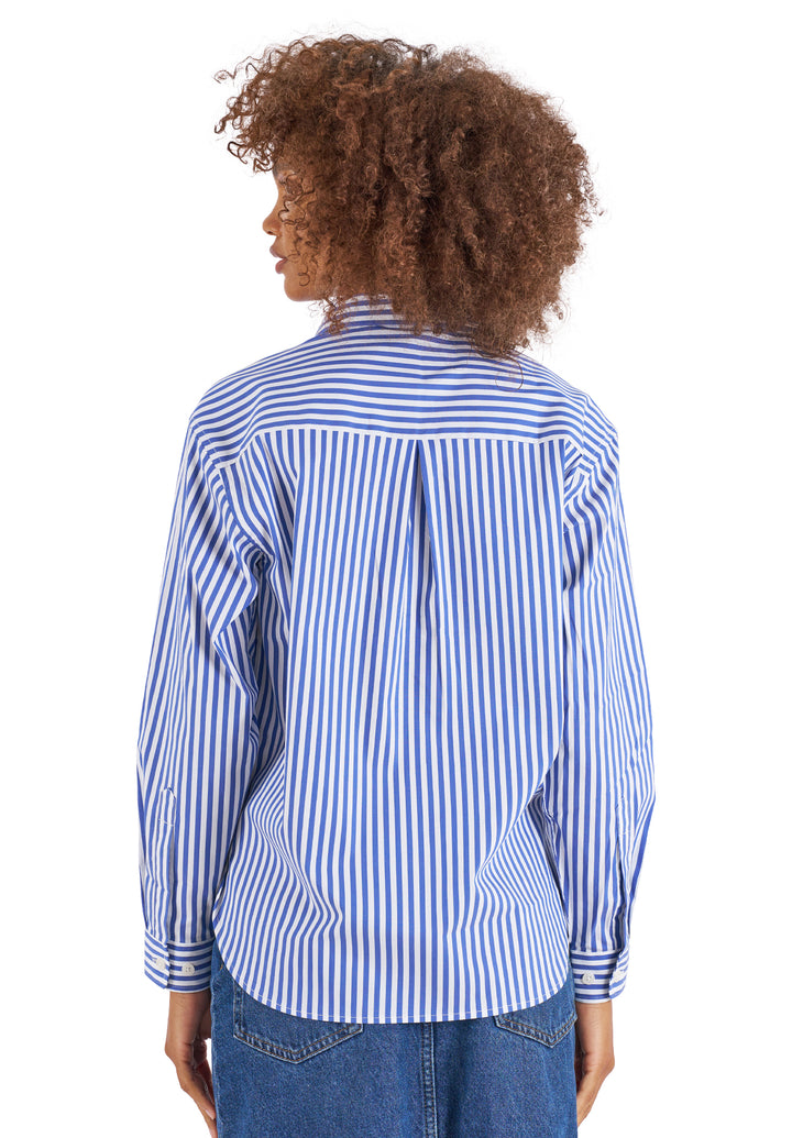 Rita Navy Blue Stripes Cotton Boxy Shirt