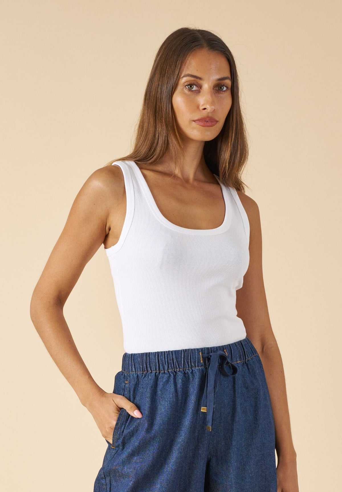 Ribella Tank White Cotton Top