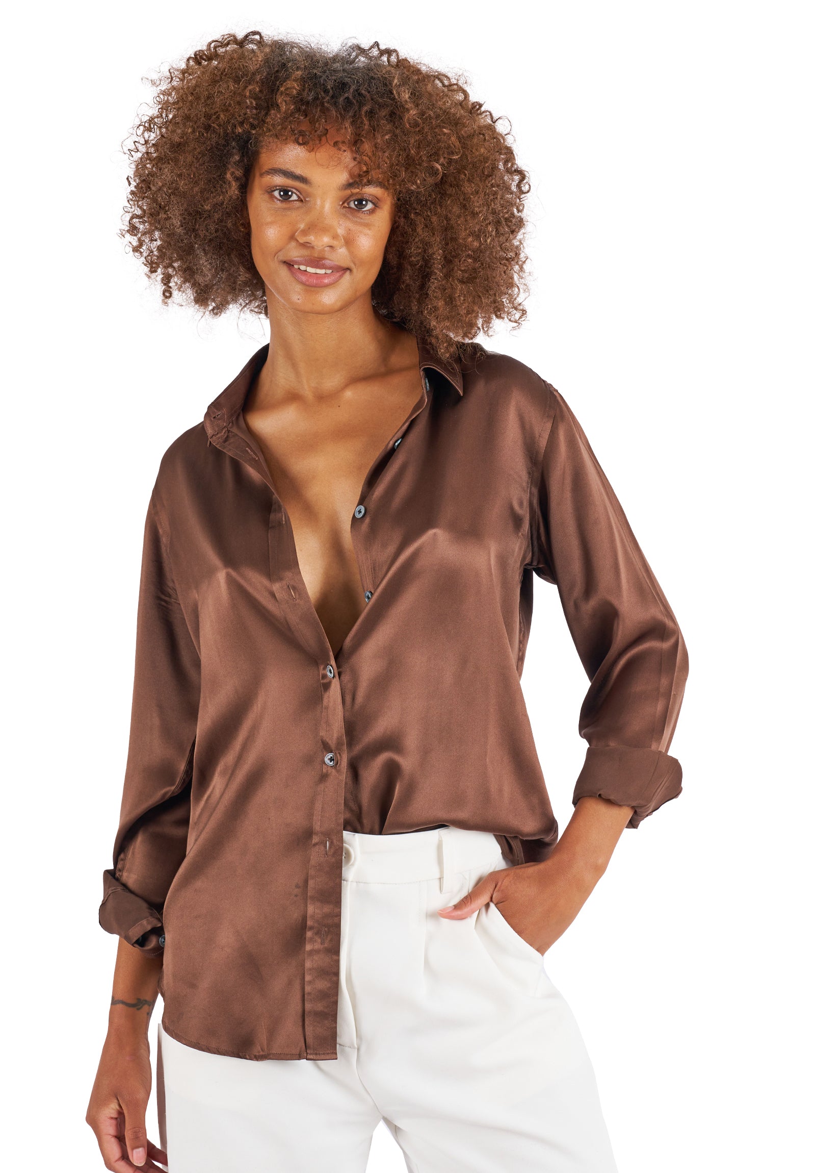 Brown dress shirt sales womens