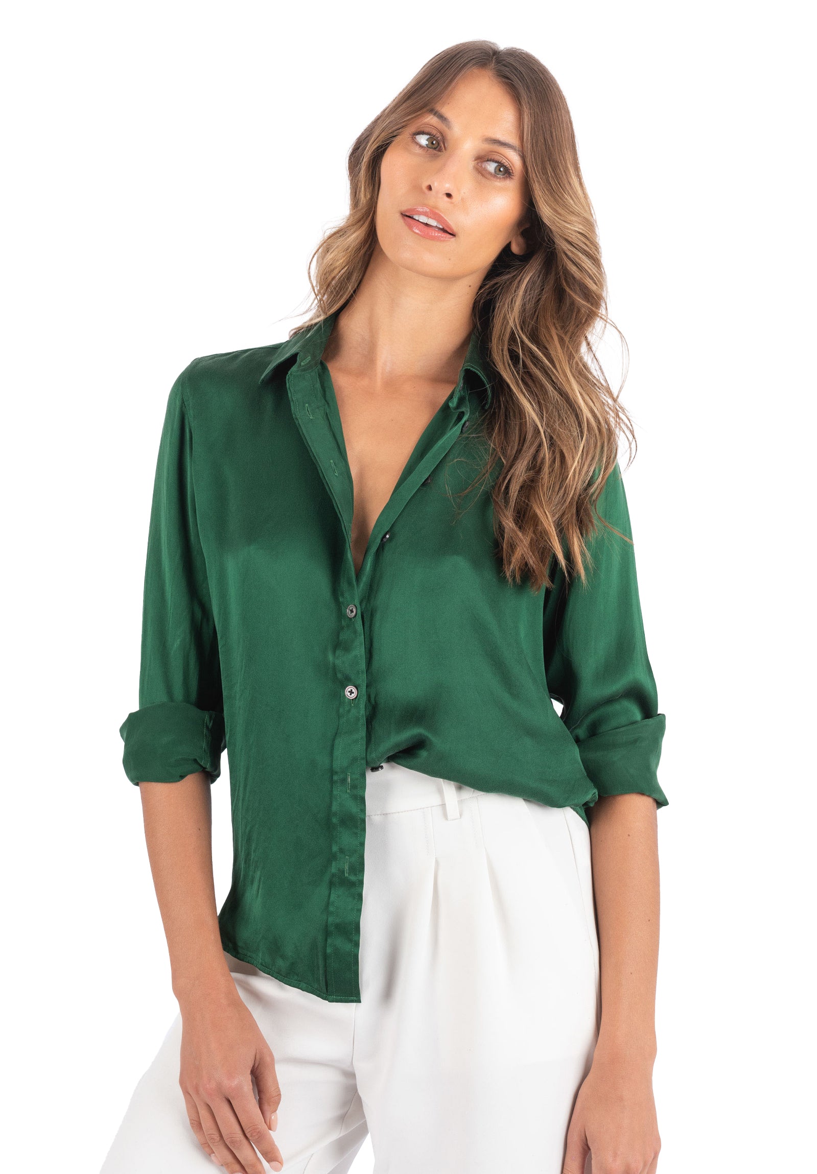 Olive green 2024 satin blouse