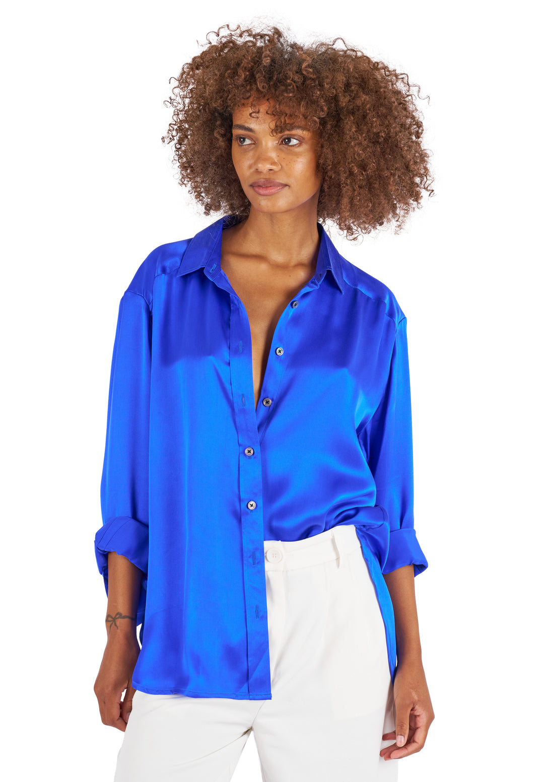 Soie Cobalt Blue Oversized Shirt 100% Silk Shirt – CAMIXA