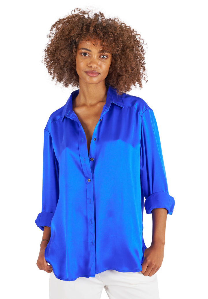 Soie Cobalt Blue Oversized Shirt 100% Silk Shirt