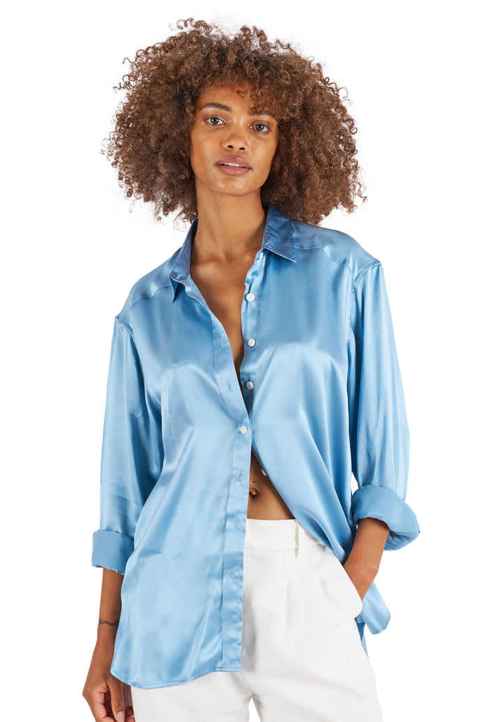 Soie Zenith Blue Oversized Shirt 100% Silk Shirt