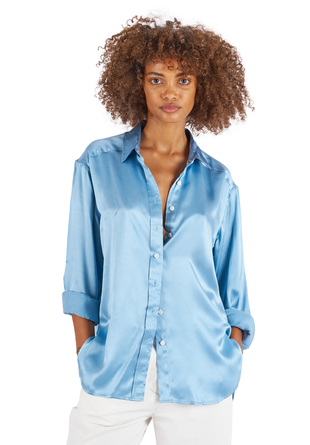 Soie Zenith Blue Oversized 100% Silk Shirt