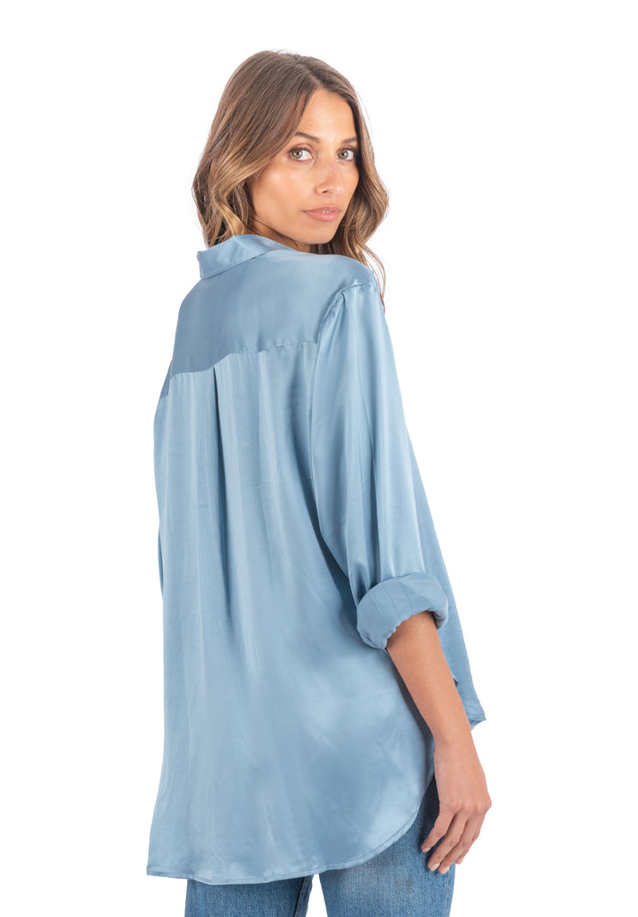Soie Zenith Blue Oversized Shirt 100% Silk Shirt
