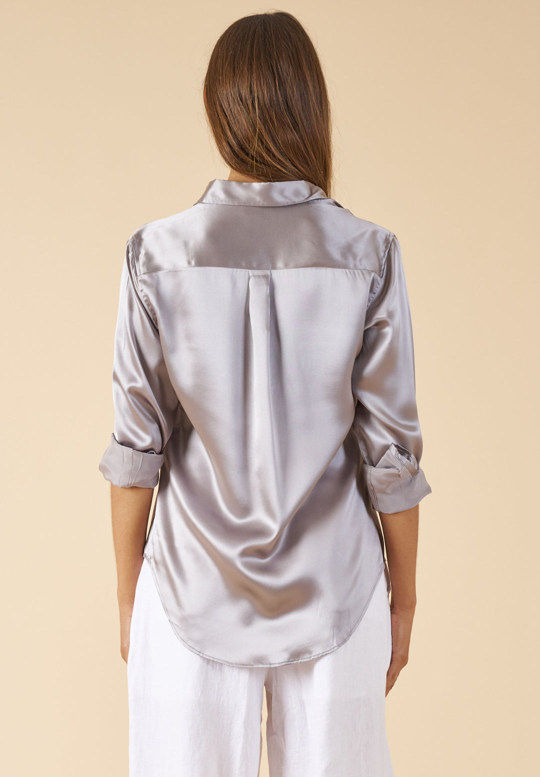 Satin-Silk Grey Classic Charmeuse Silk Shirt