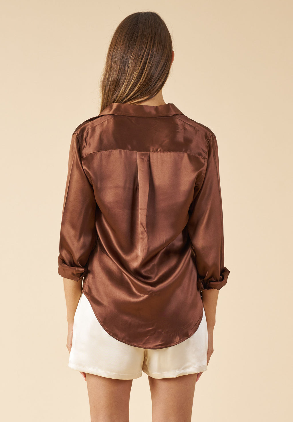 Satin-Silk Mocha Classic Charmeuse Silk Shirt