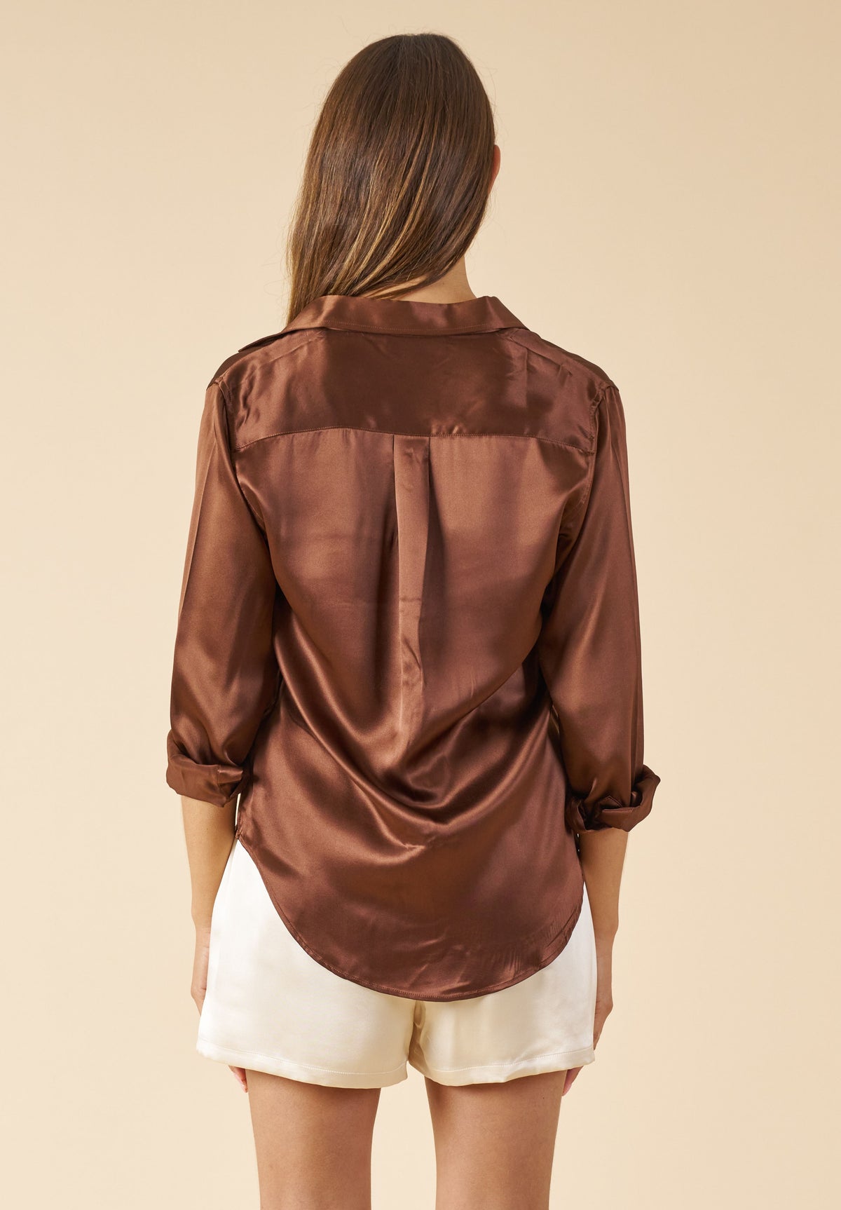 Satin-Silk Mocha Classic Charmeuse Silk Shirt