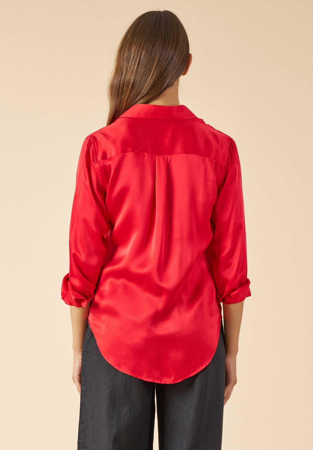 Satin-Silk Cherry Red, Pure Charmeuse Silk Shirt