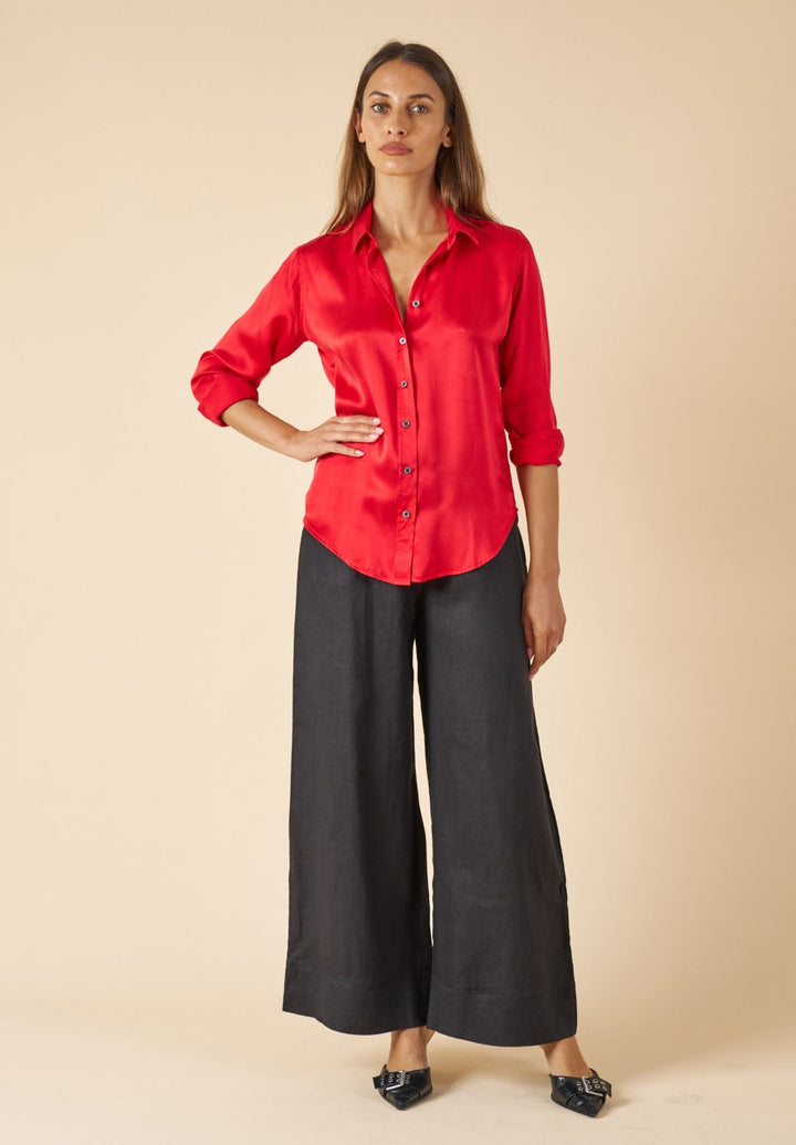 Satin-Silk Cherry Red, Pure Charmeuse Silk Shirt