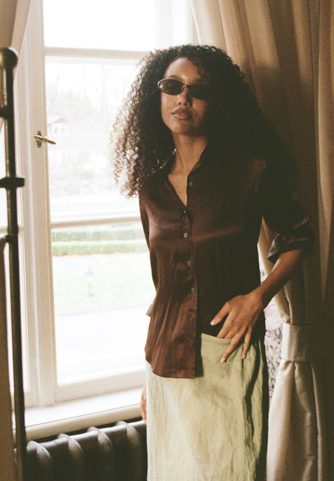 Satin-Silk Mocha Classic Charmeuse Silk Shirt