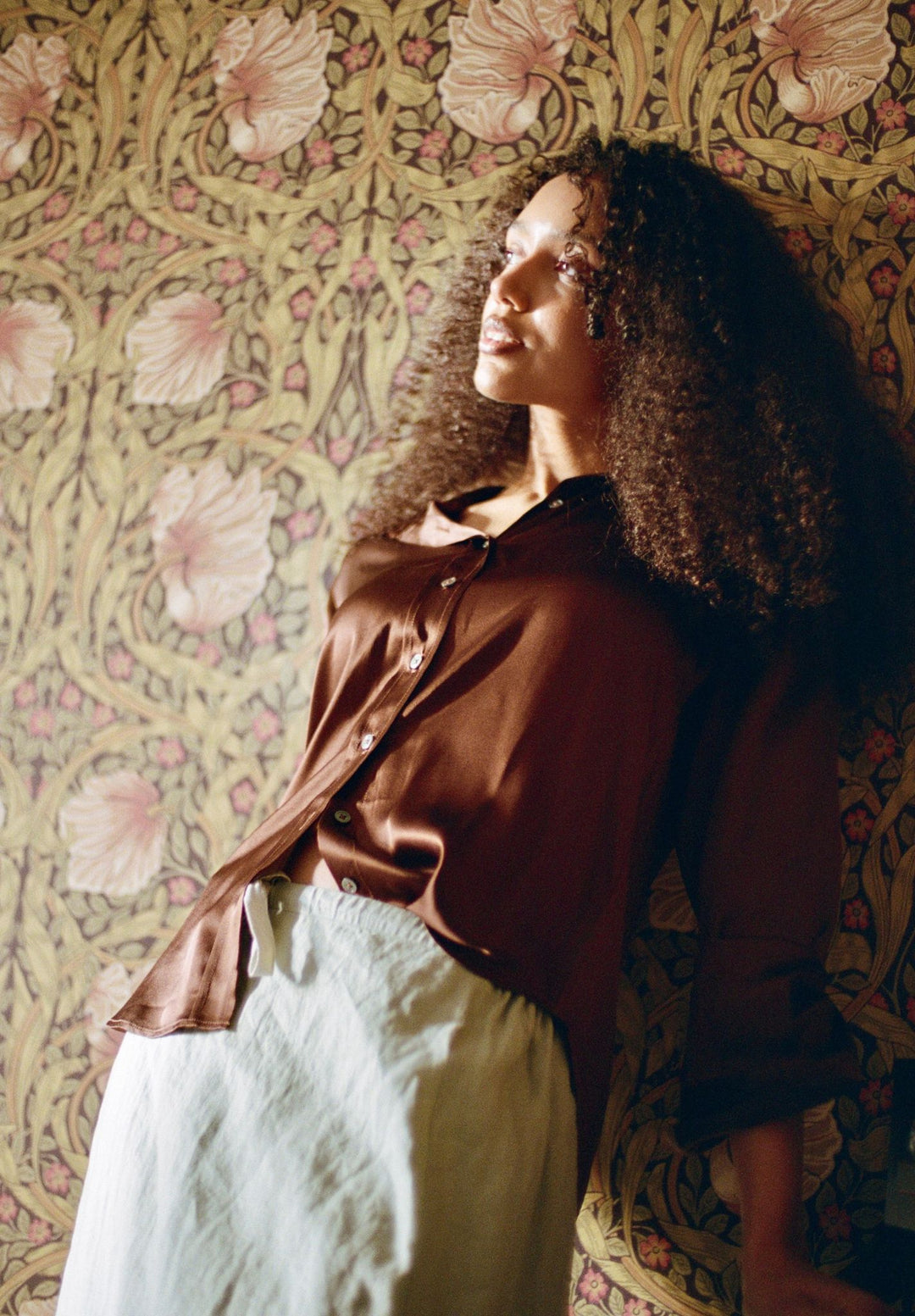 Satin-Silk Mocha Classic Charmeuse Silk Shirt