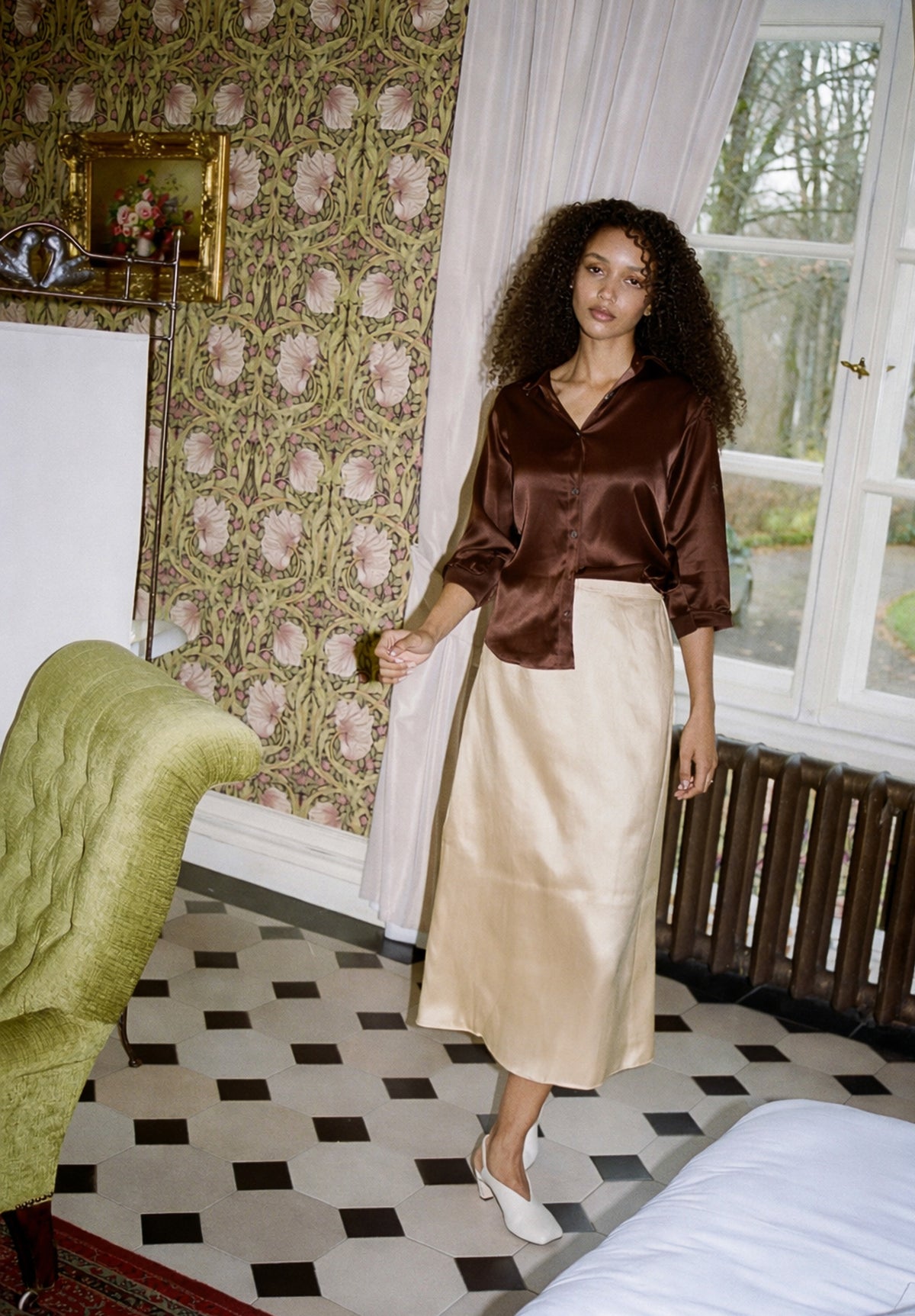 Maddie-Silk Biscuit Midi Silk Skirt
