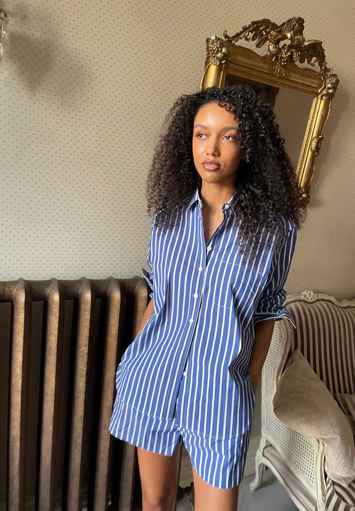 Poppy-Cotton Dark Blue Stripes Oversized Cotton Shirt