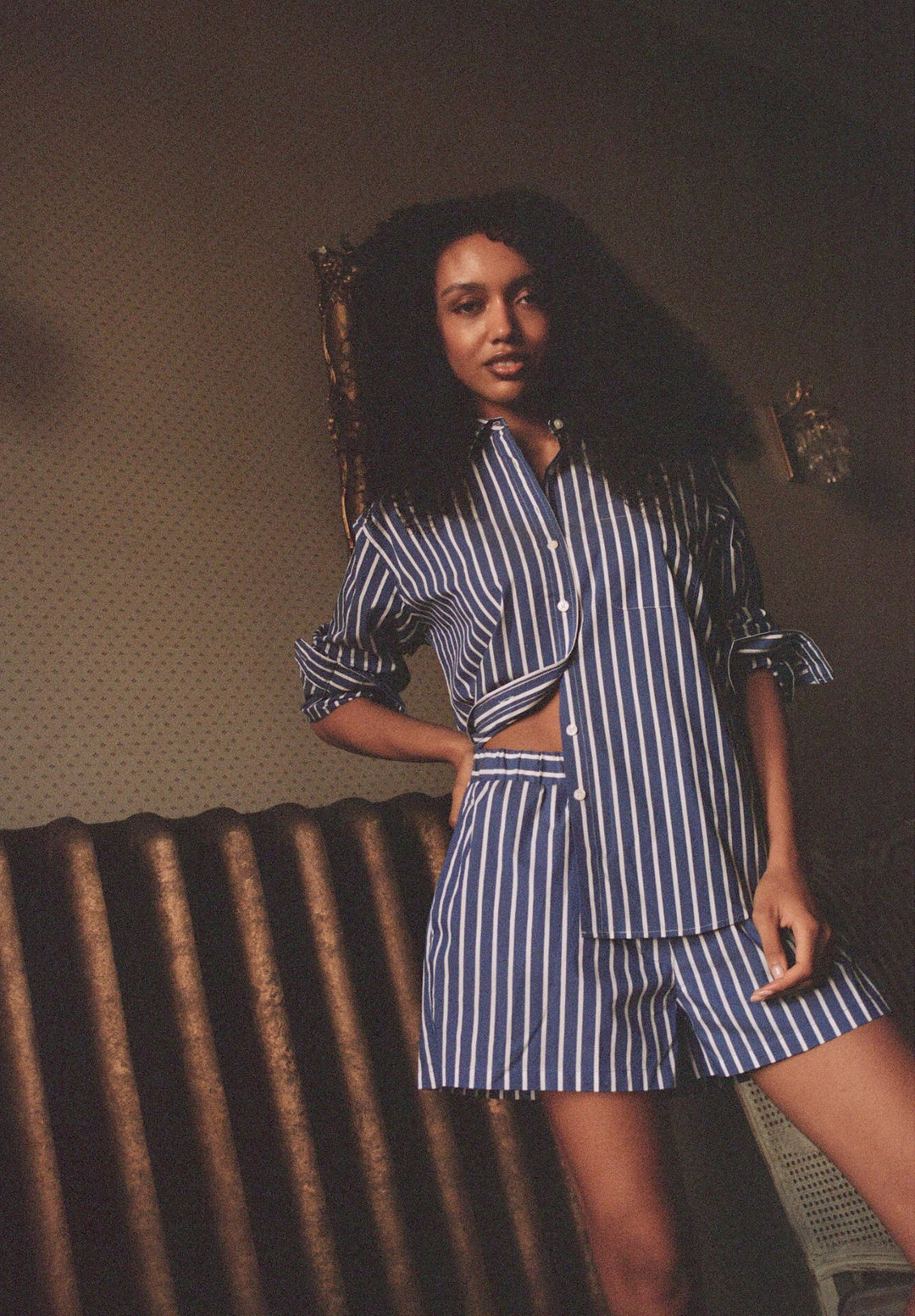 Shoshana Dark Blue Stripes Shorts