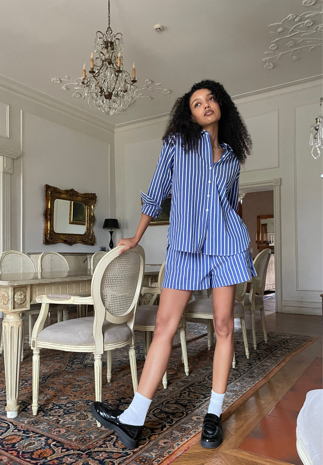 Shoshana Dark Blue Stripes Shorts