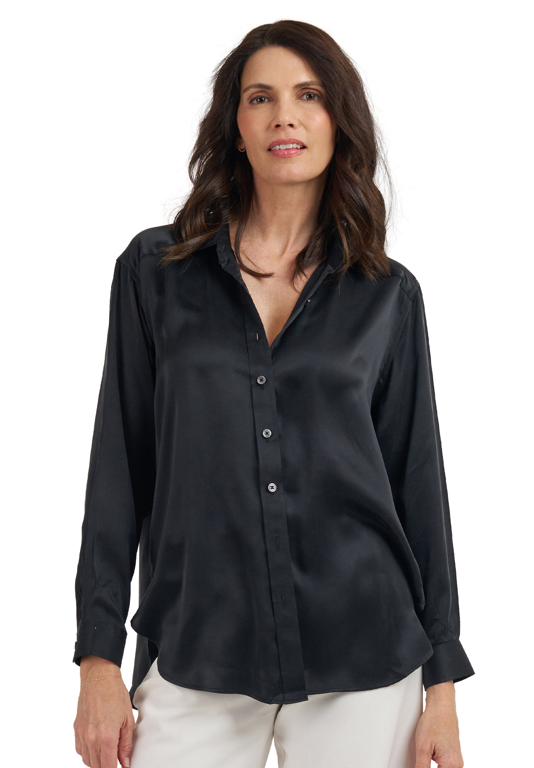 Soie Black Oversized 100% Silk Shirt - Main Image