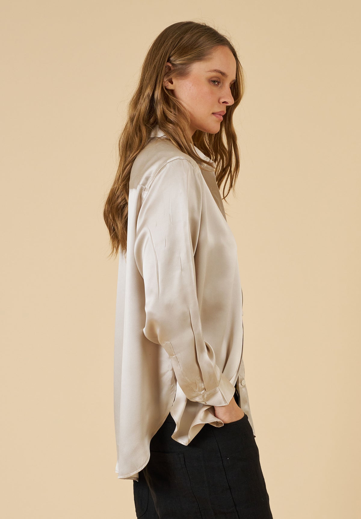 Soie Mushroom Grey Oversized 100% Silk Shirt