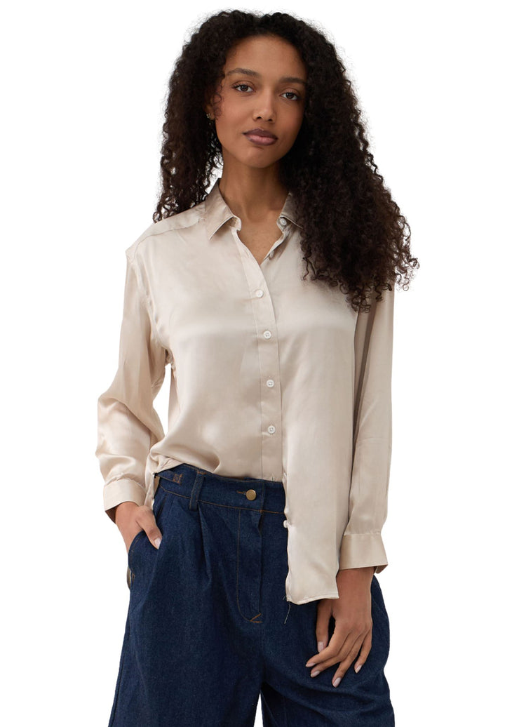 Soie Mushroom Grey Oversized 100% Silk Shirt