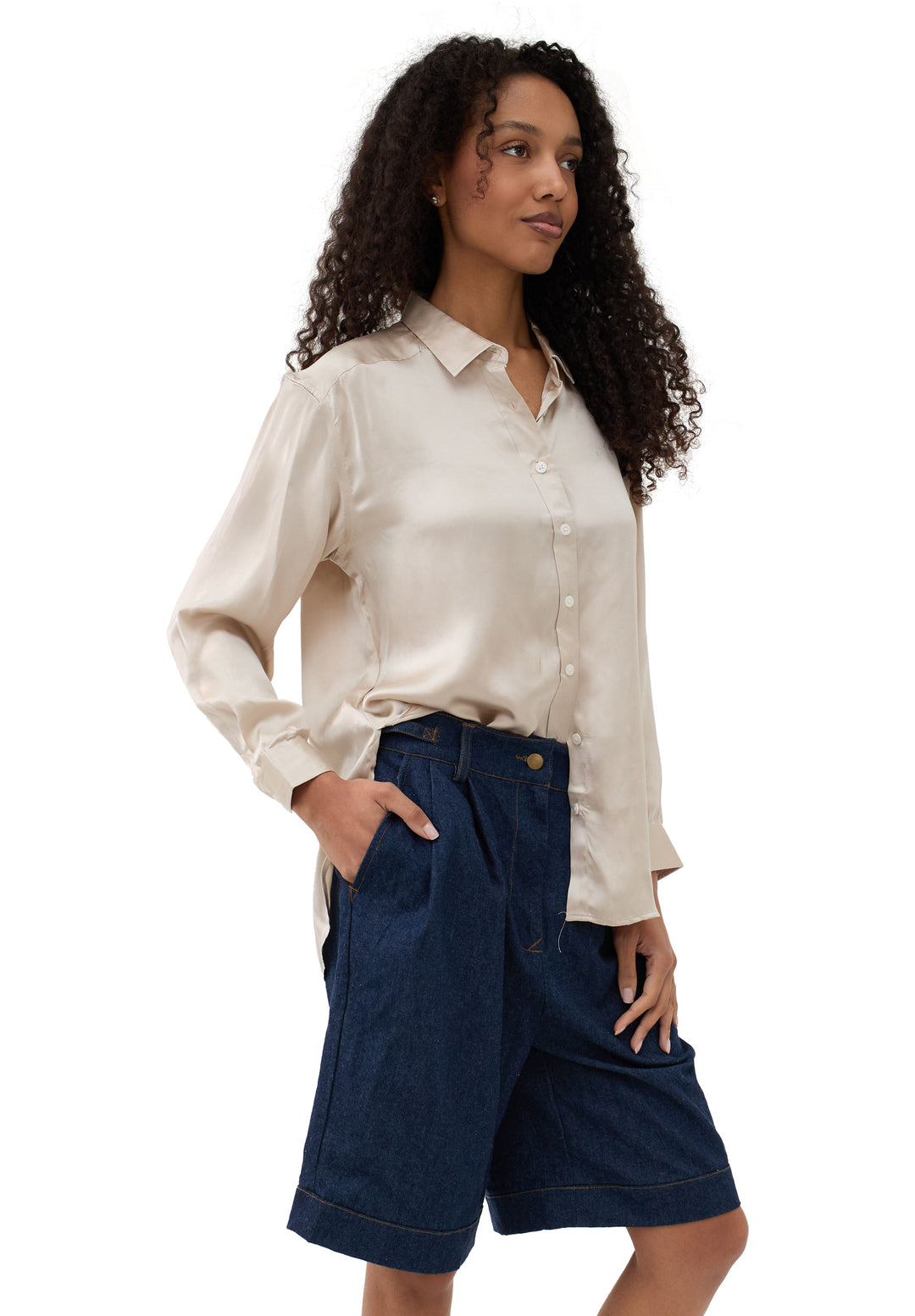 Soie Mushroom Grey Oversized 100% Silk Shirt