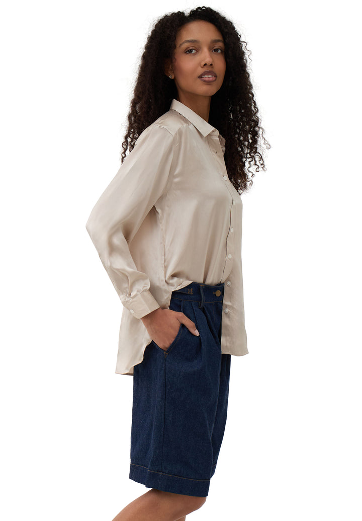 Soie Mushroom Grey Oversized 100% Silk Shirt