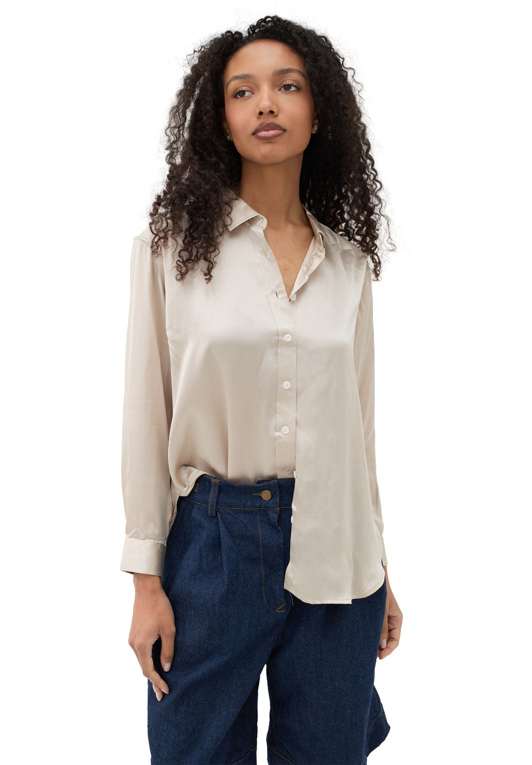 Soie Mushroom Grey Oversized 100% Silk Shirt