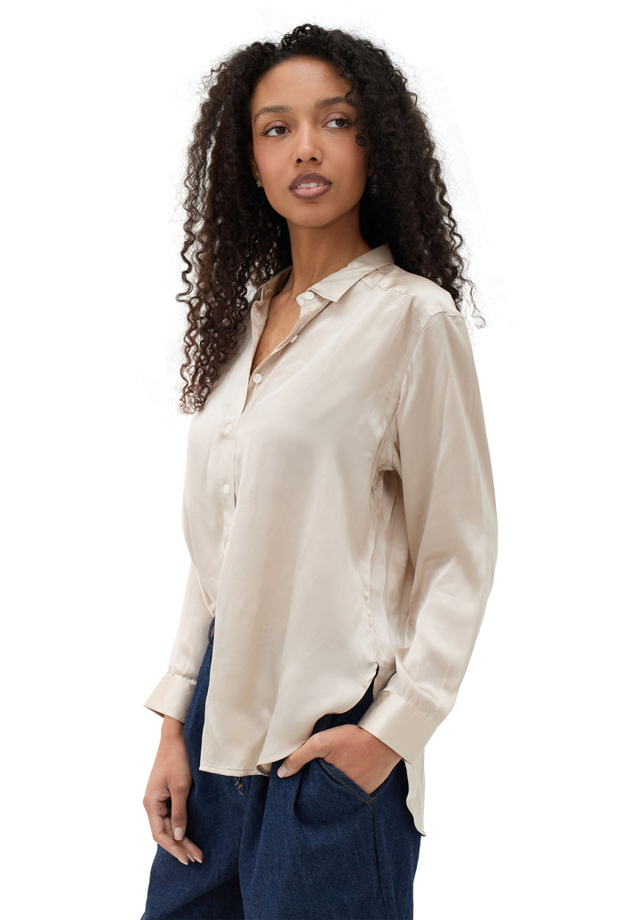 Soie Mushroom Grey Oversized 100% Silk Shirt