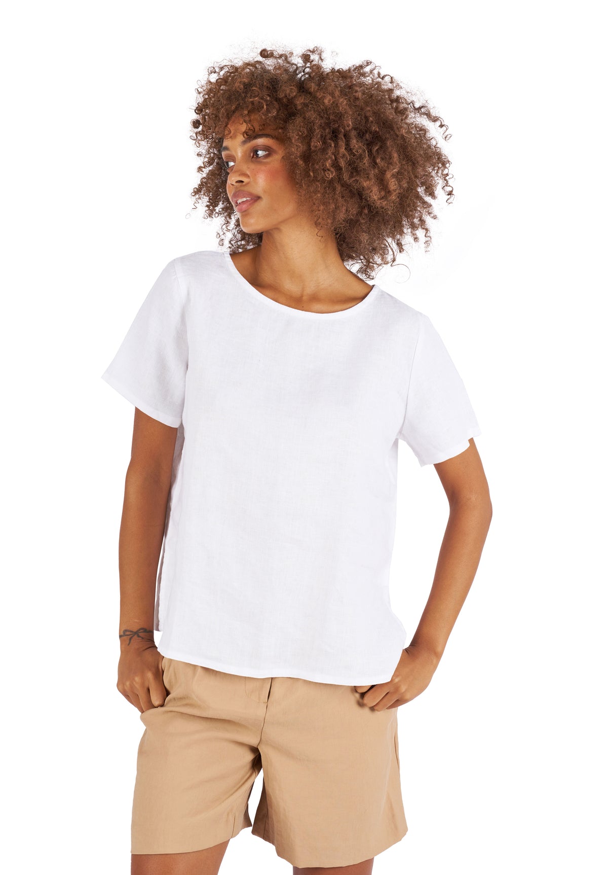 Teena-Linen White T-Shirt