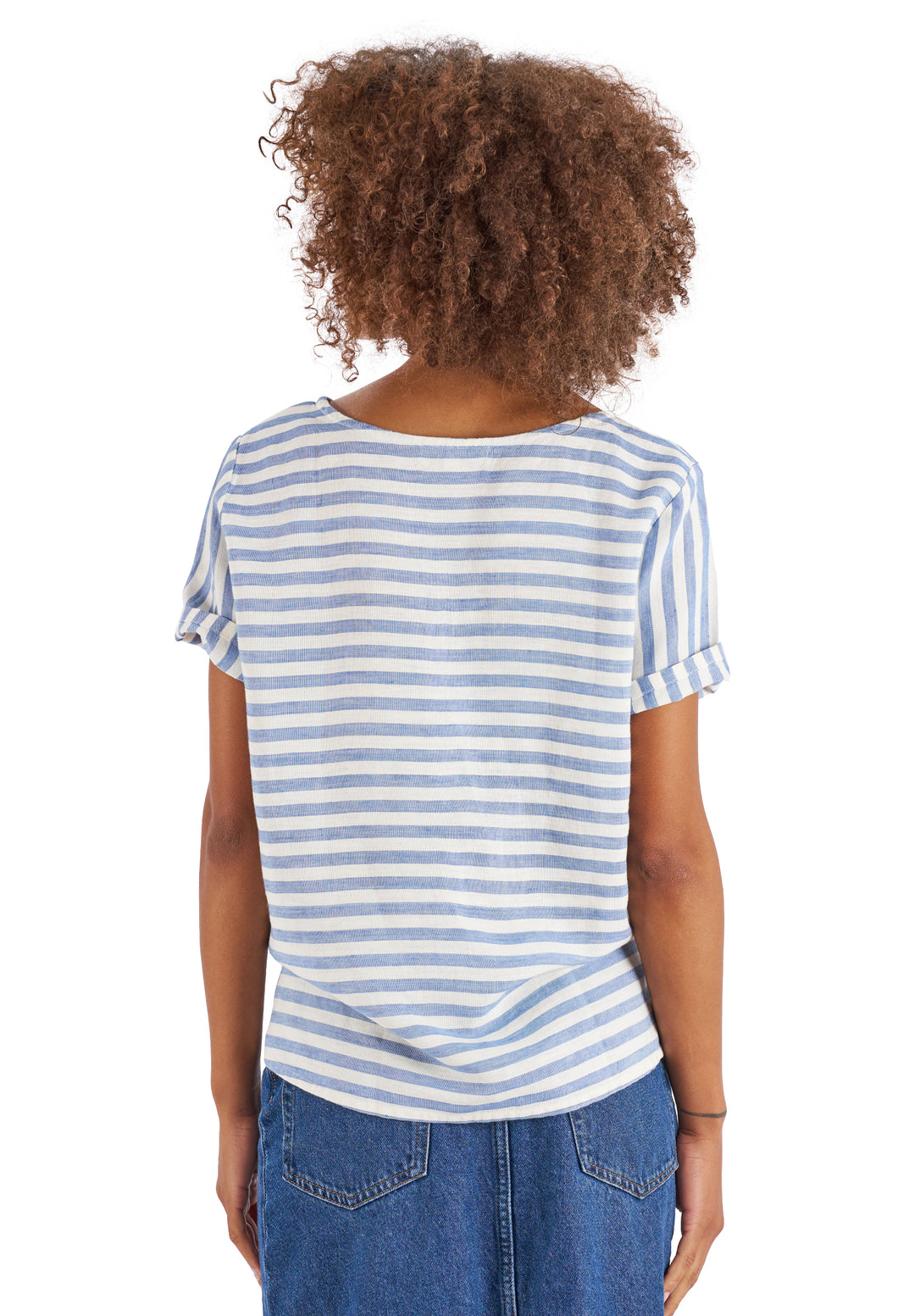 Teena Thick Blue Stripes, Linen T-Shirt Top
