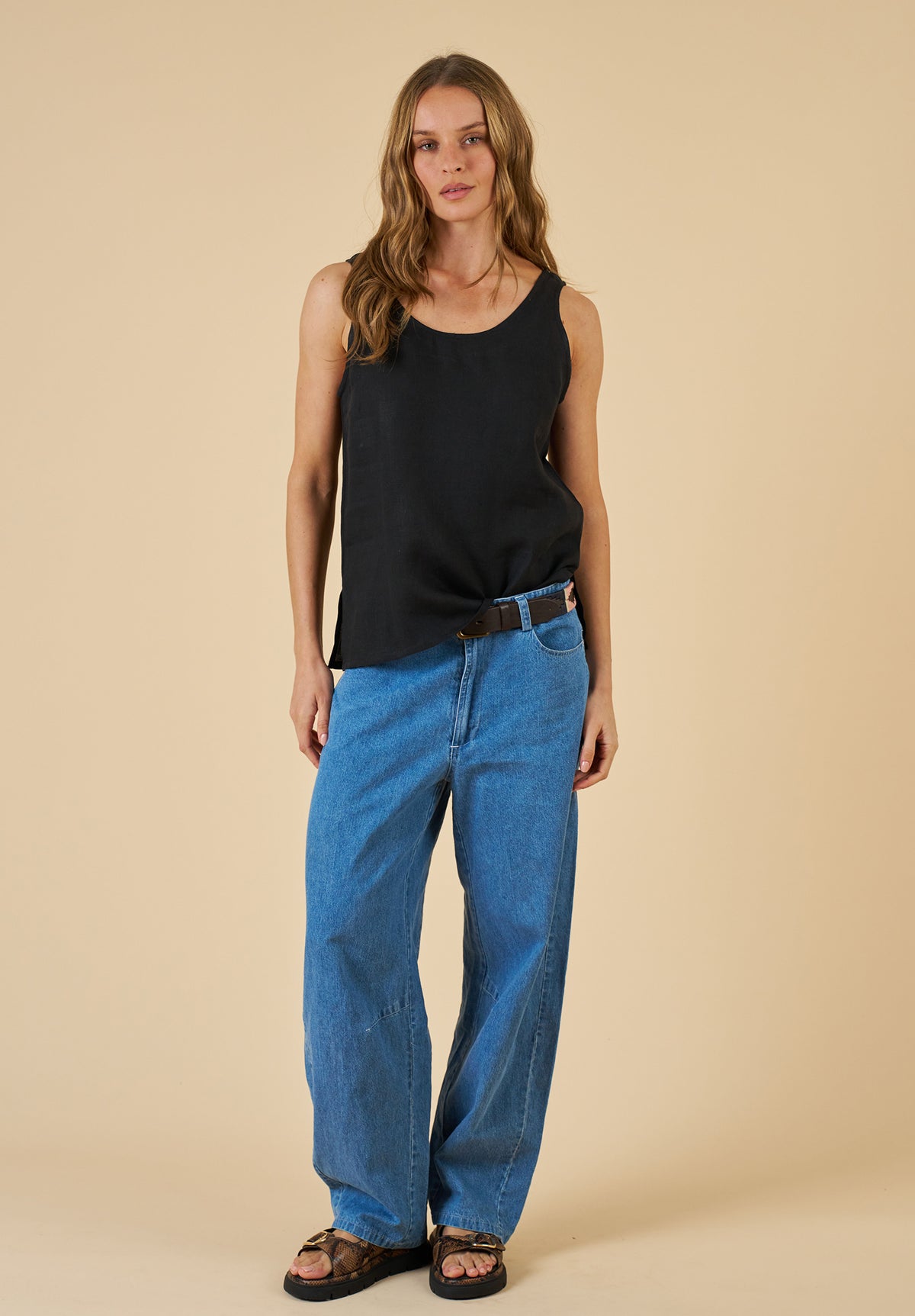 Tanya Tank Black Linen Top