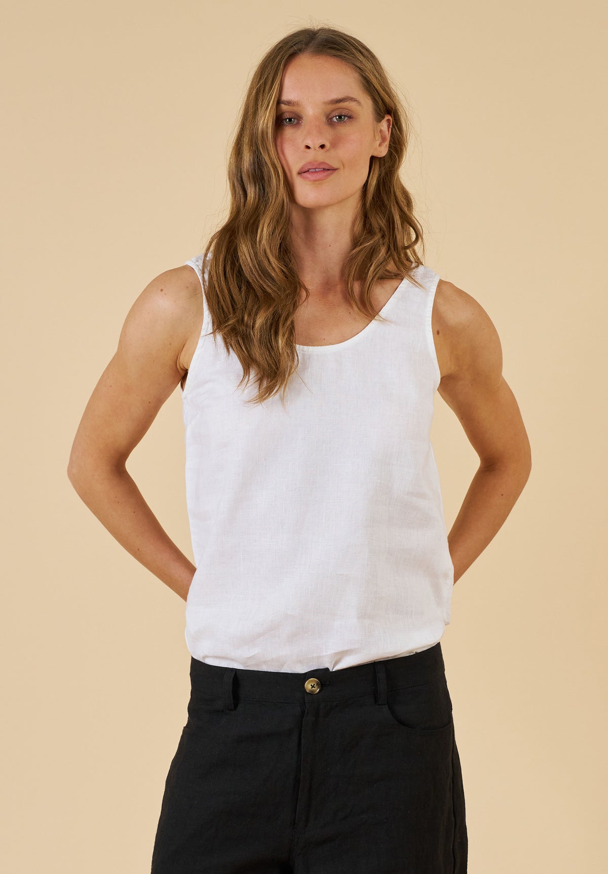 Tanya Tank White Linen Top