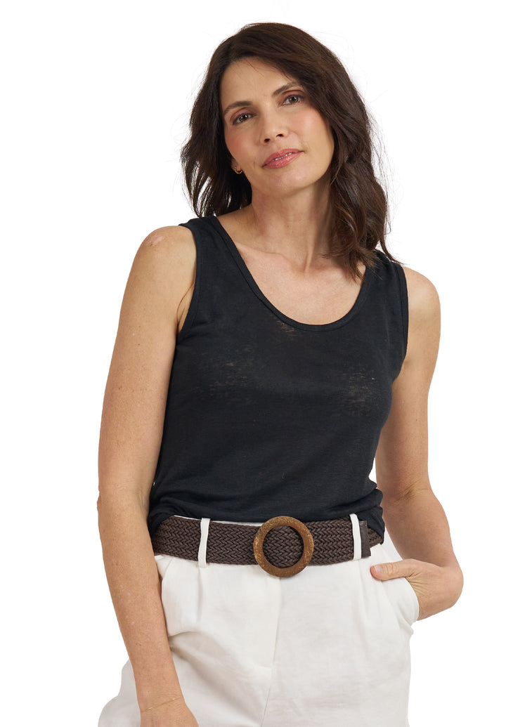 Tecla Black Linen Jersey Tank Top