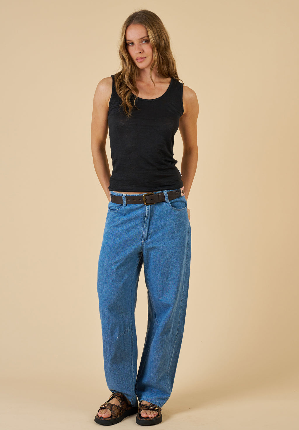 Tecla Black Linen Jersey Tank Top