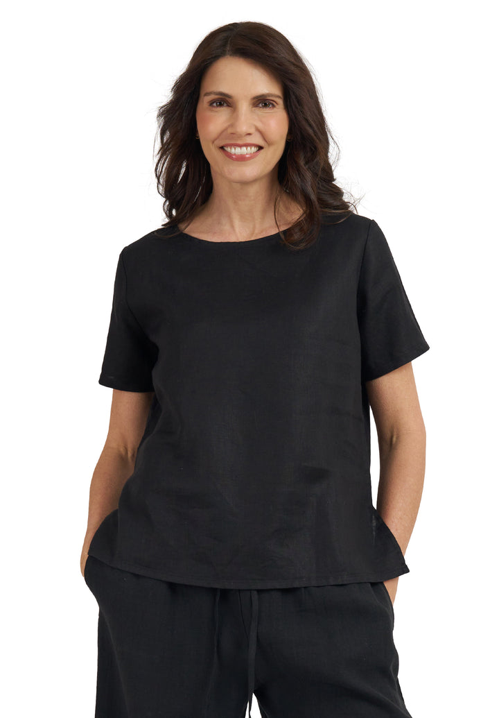 Teena-Linen Black T-Shirt