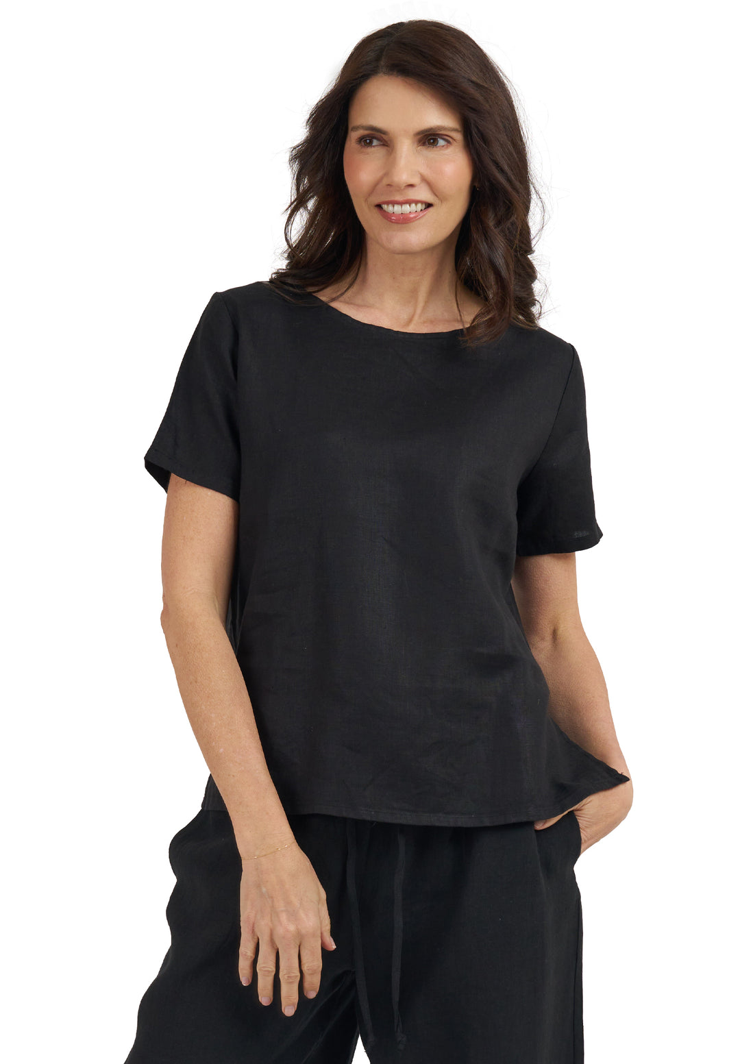 Teena-Linen Black T-Shirt