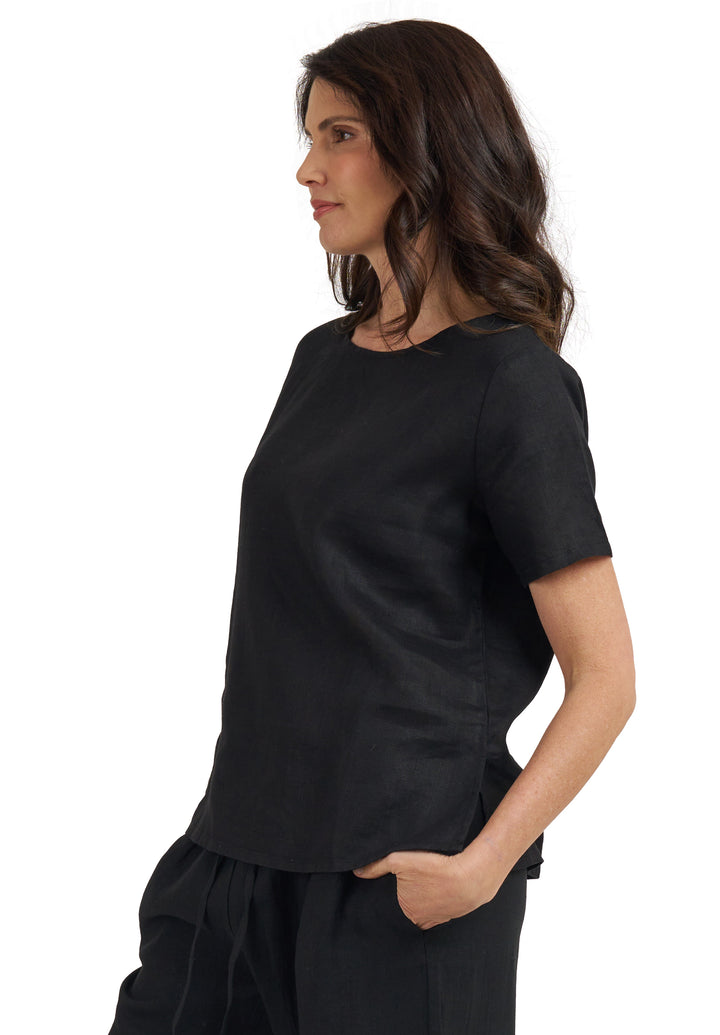 Teena-Linen Black T-Shirt