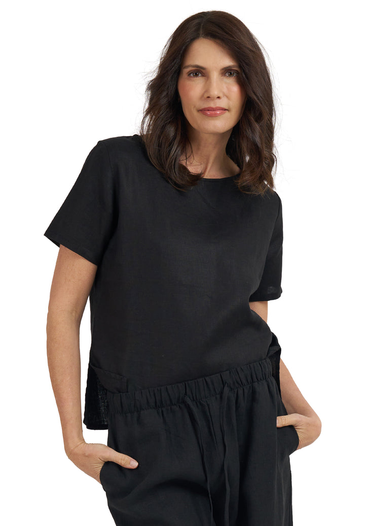 Teena-Linen Black T-Shirt