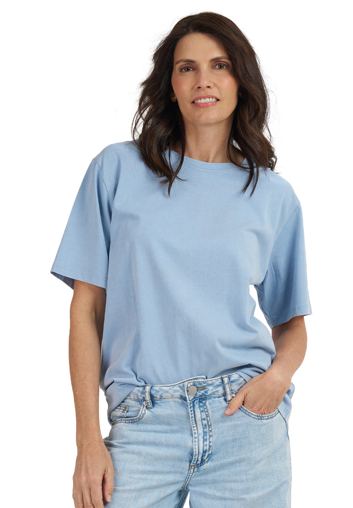 Teesha Sky Boxy Distressed Cotton T-Shirt