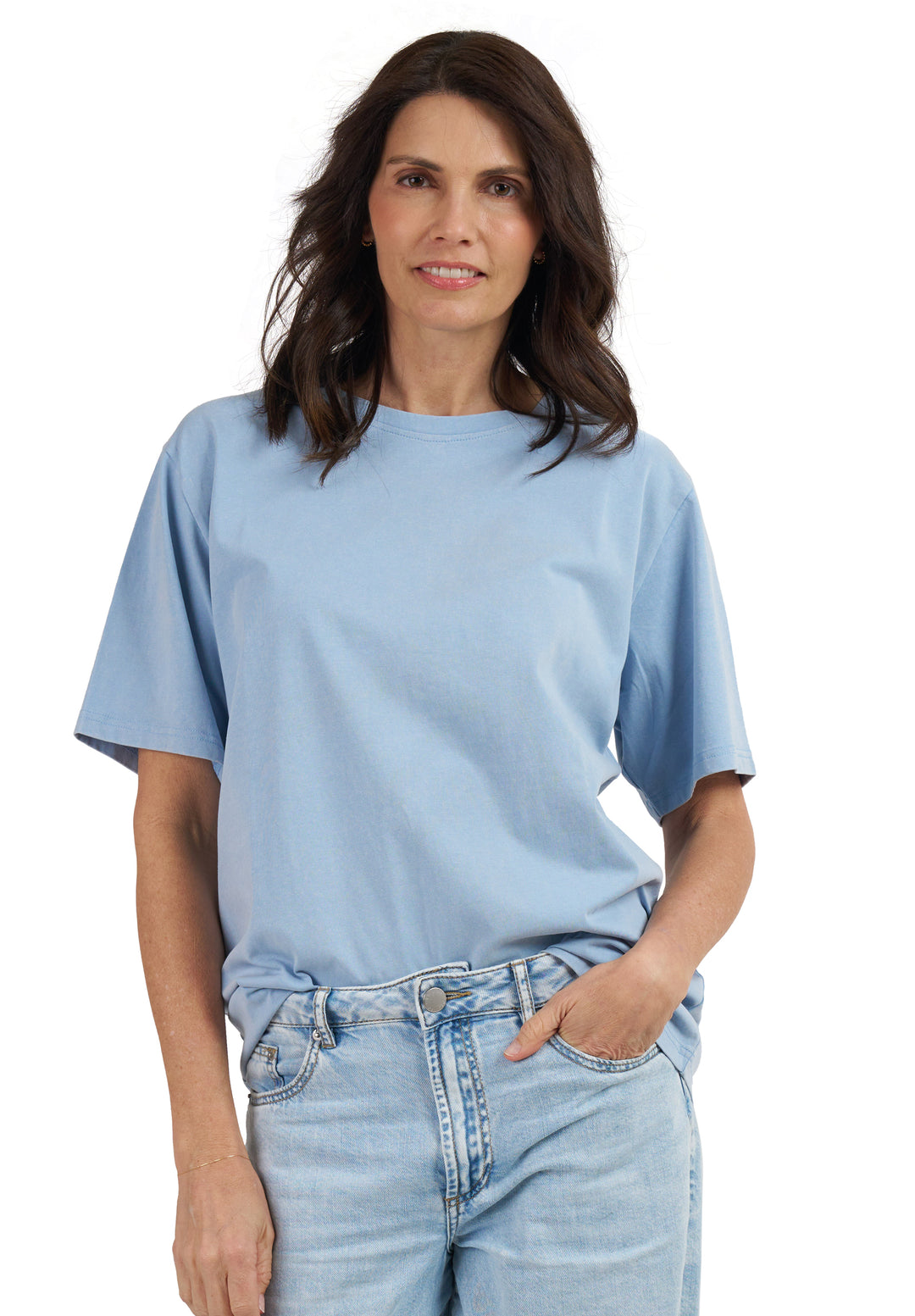 Teesha Sky Boxy Distressed Cotton T-Shirt