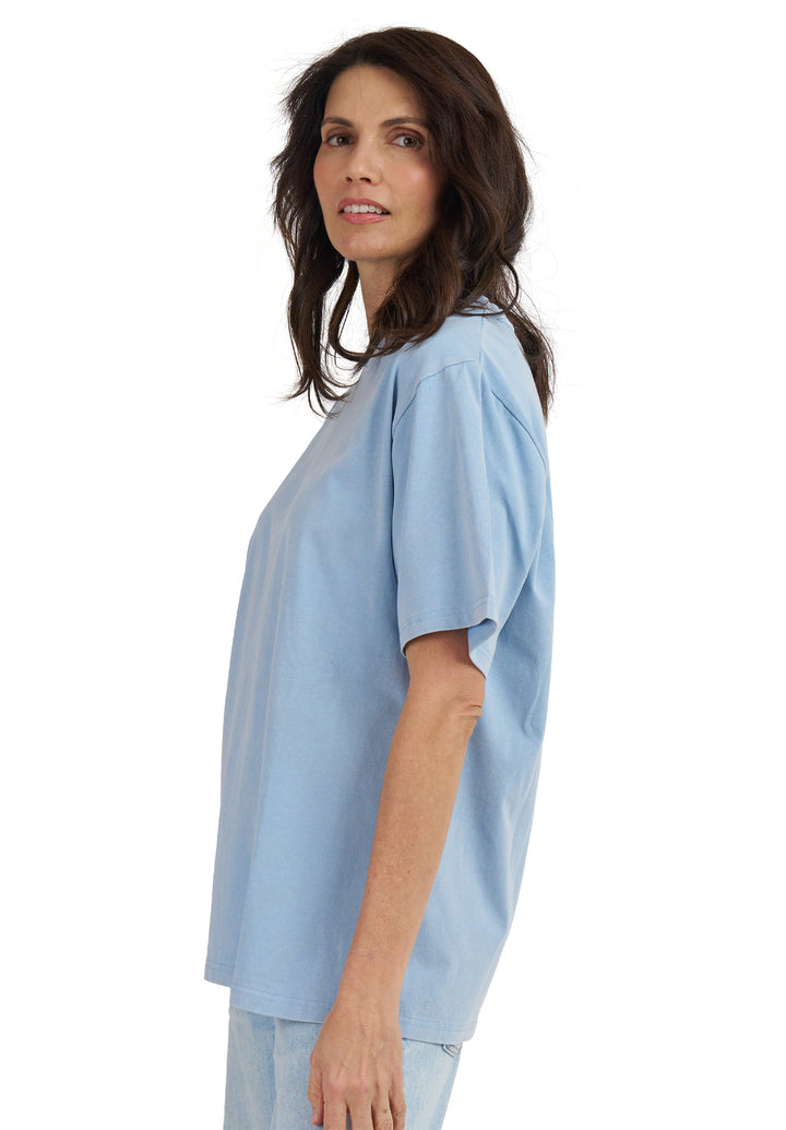 Teesha Sky Boxy Distressed Cotton T-Shirt