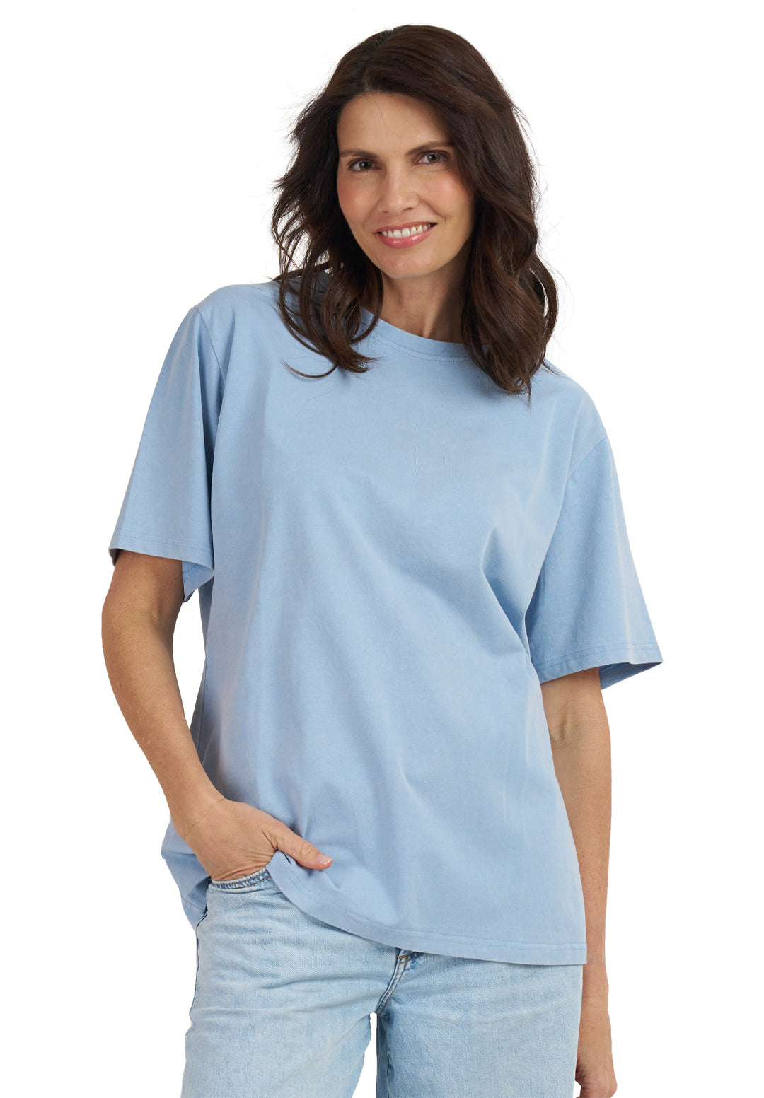 Teesha Sky Boxy Distressed Cotton T-Shirt