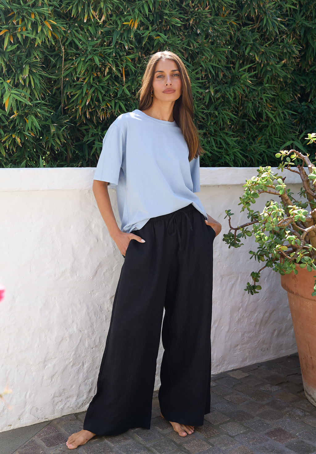 ATeesha Sky Boxy Distressed Cotton T-Shirt