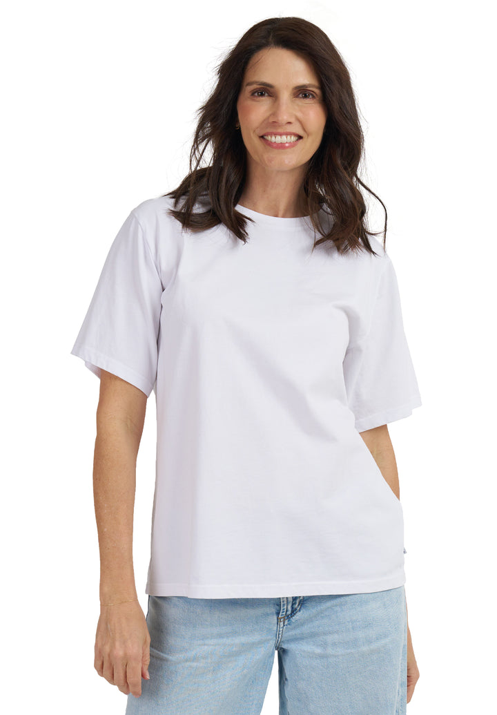 Teesha White Boxy Distressed Cotton T-Shirt