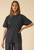 ATeesha Black Boxy Distressed Cotton T-Shirt