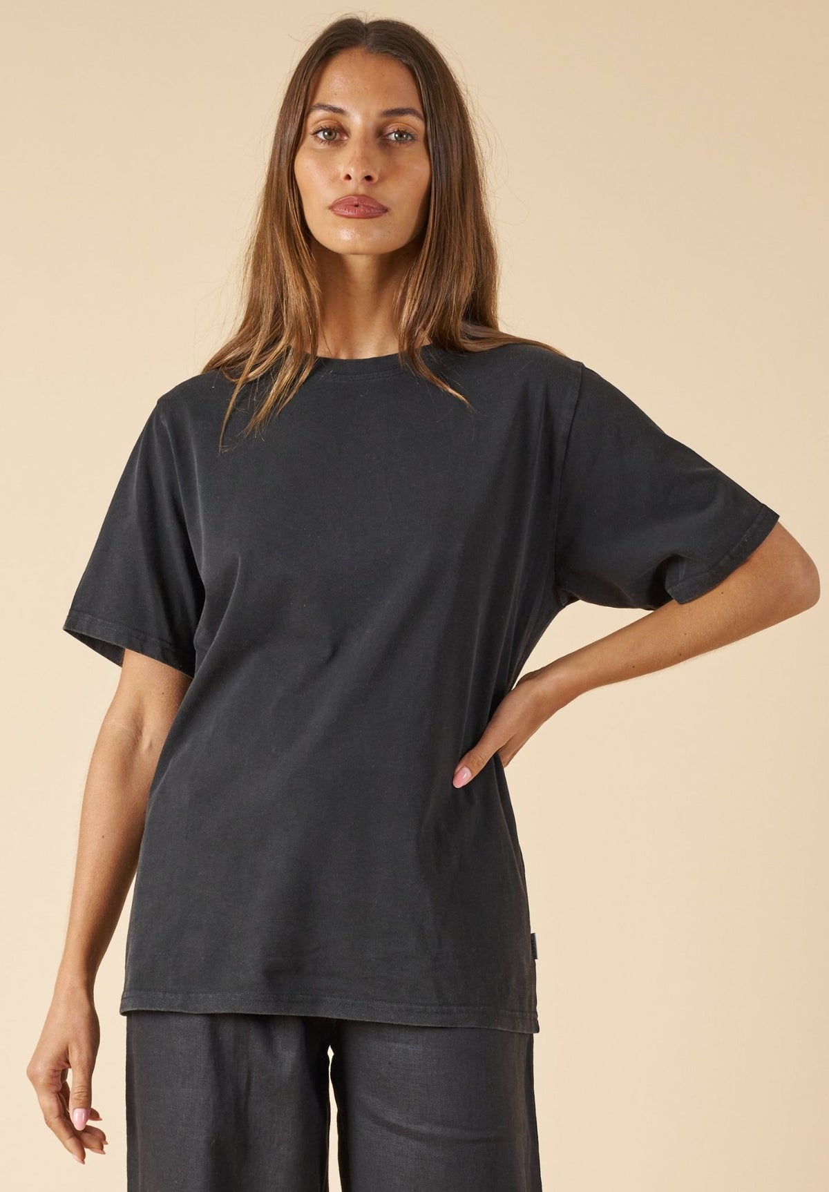 ATeesha Black Boxy Distressed Cotton T-Shirt