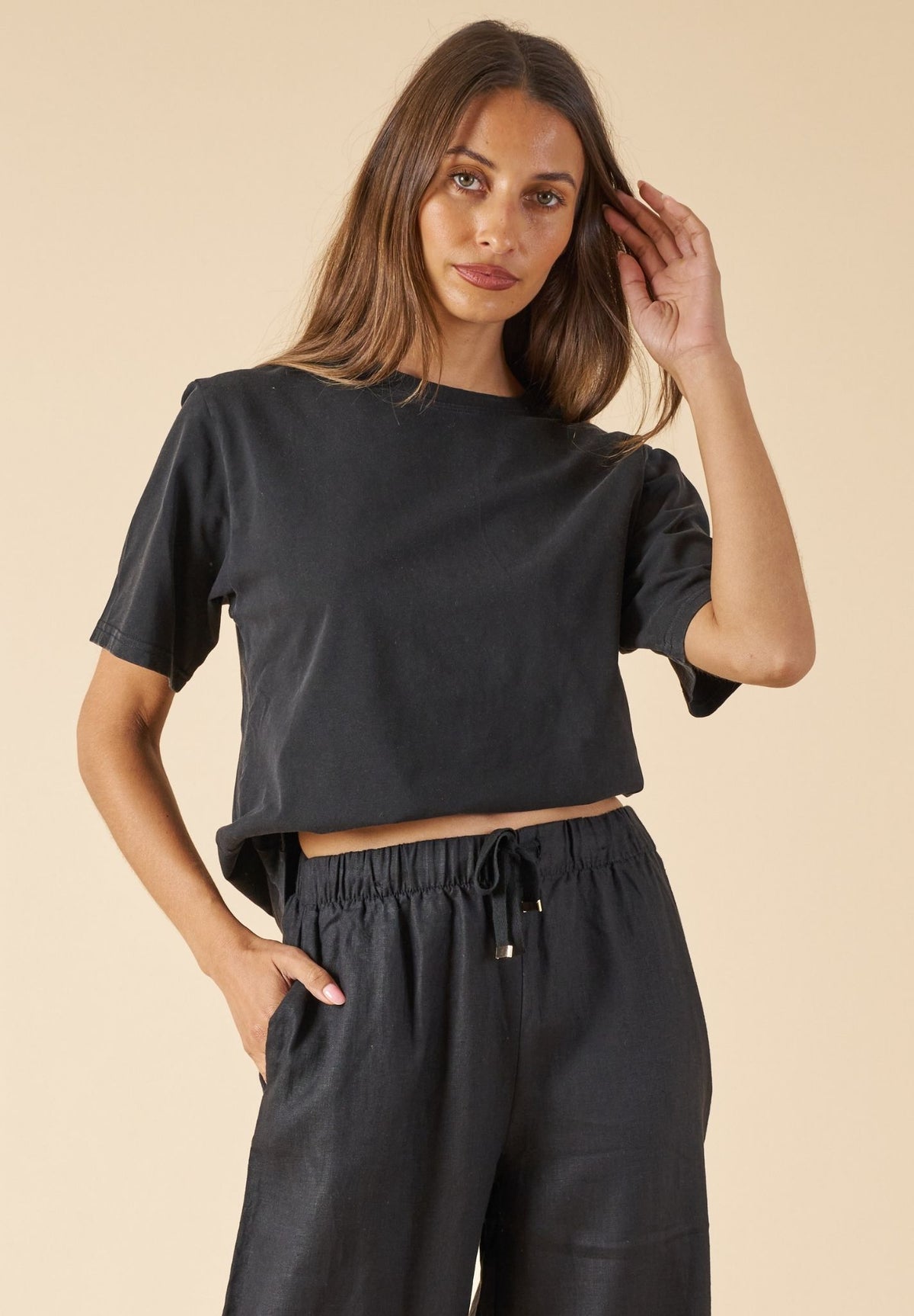 ATeesha Black Boxy Distressed Cotton T-Shirt