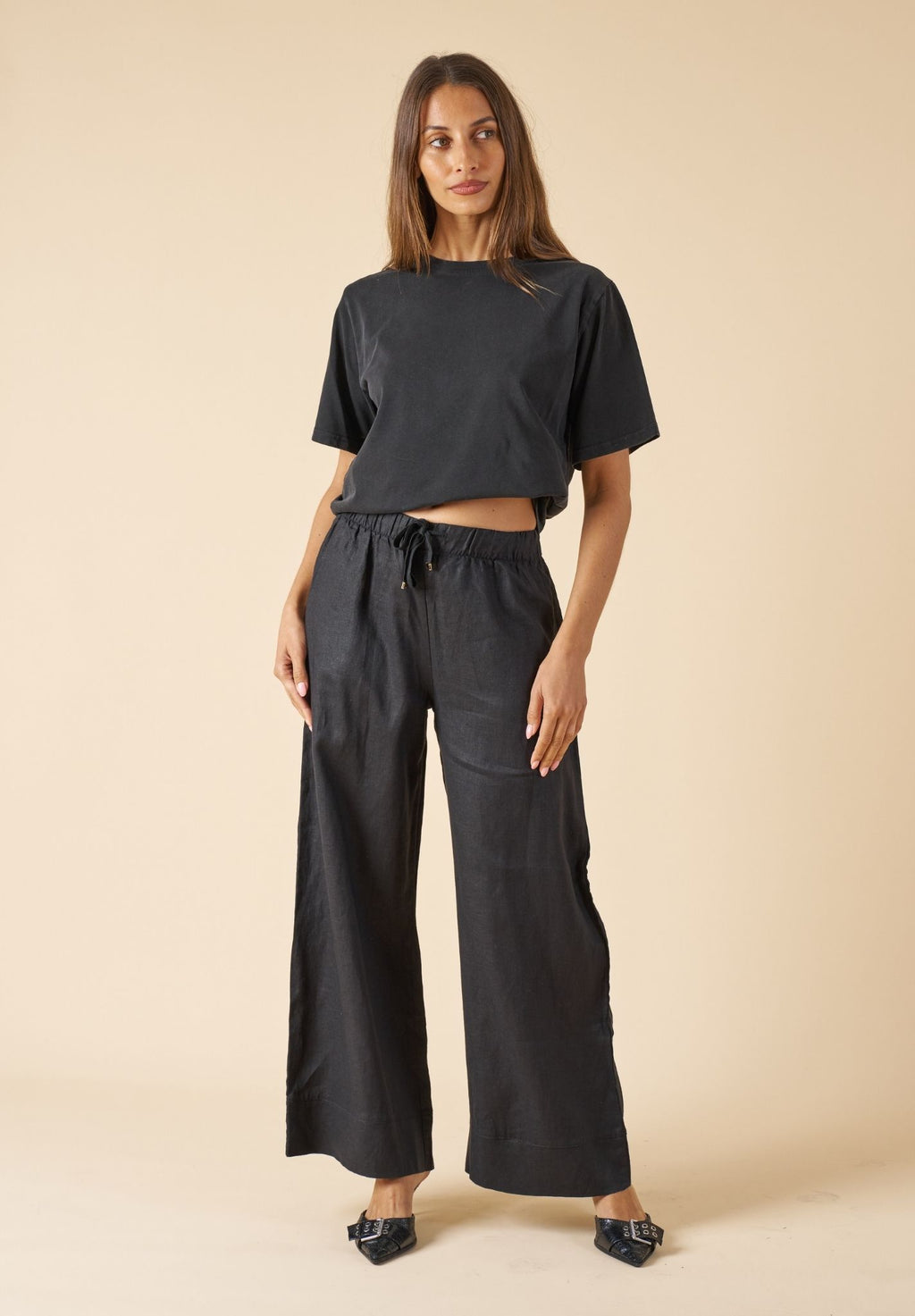 ATeesha Black Boxy Distressed Cotton T-Shirt
