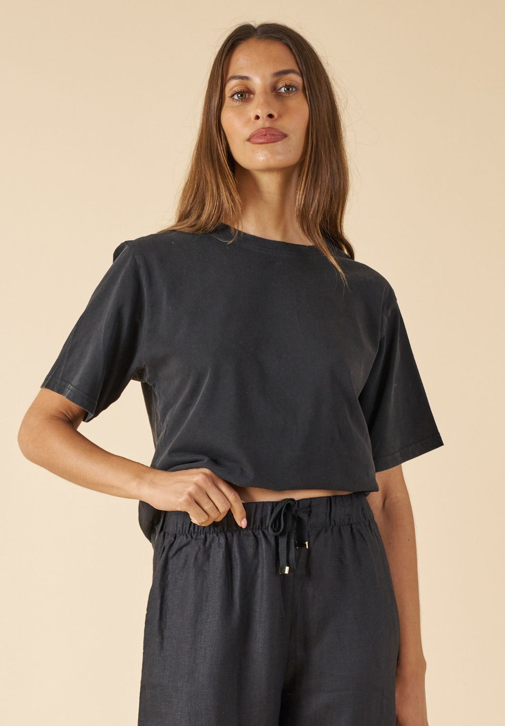 ATeesha Black Boxy Distressed Cotton T-Shirt