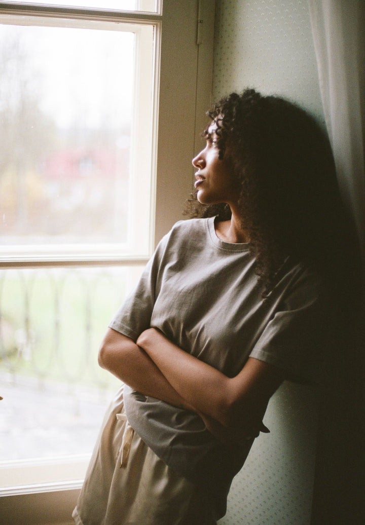 ATeesha Grey Boxy Distressed Cotton T-Shirt